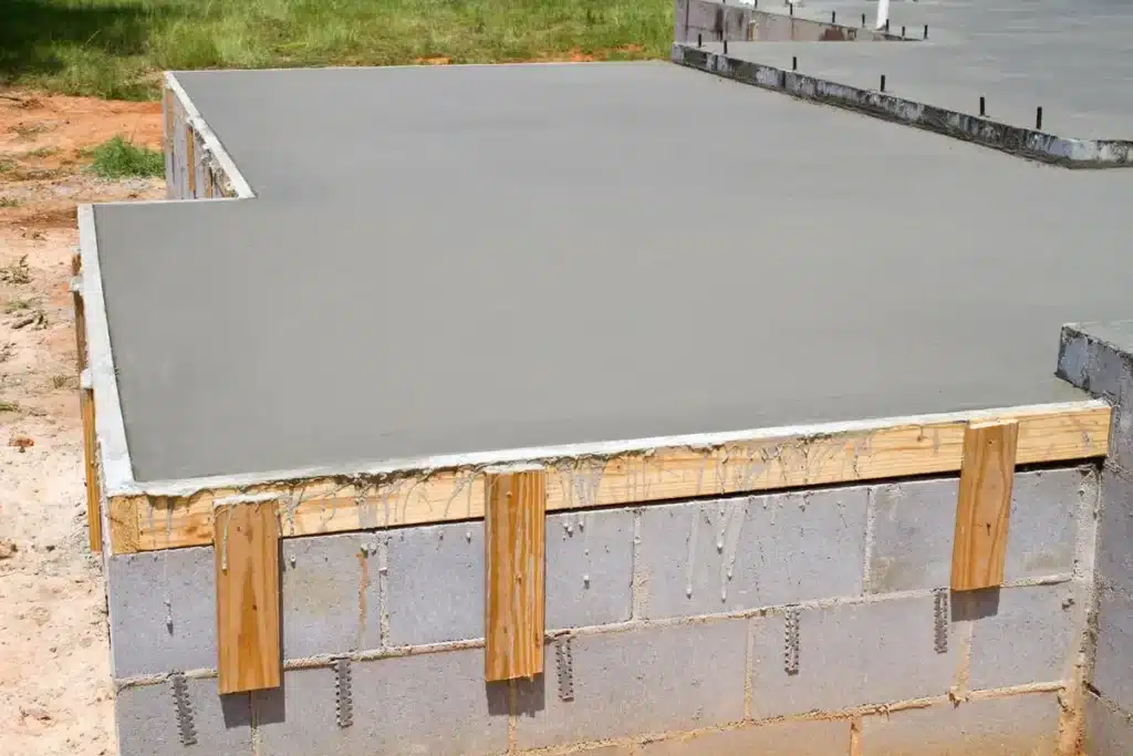 horizontal concrete slab cures before further building