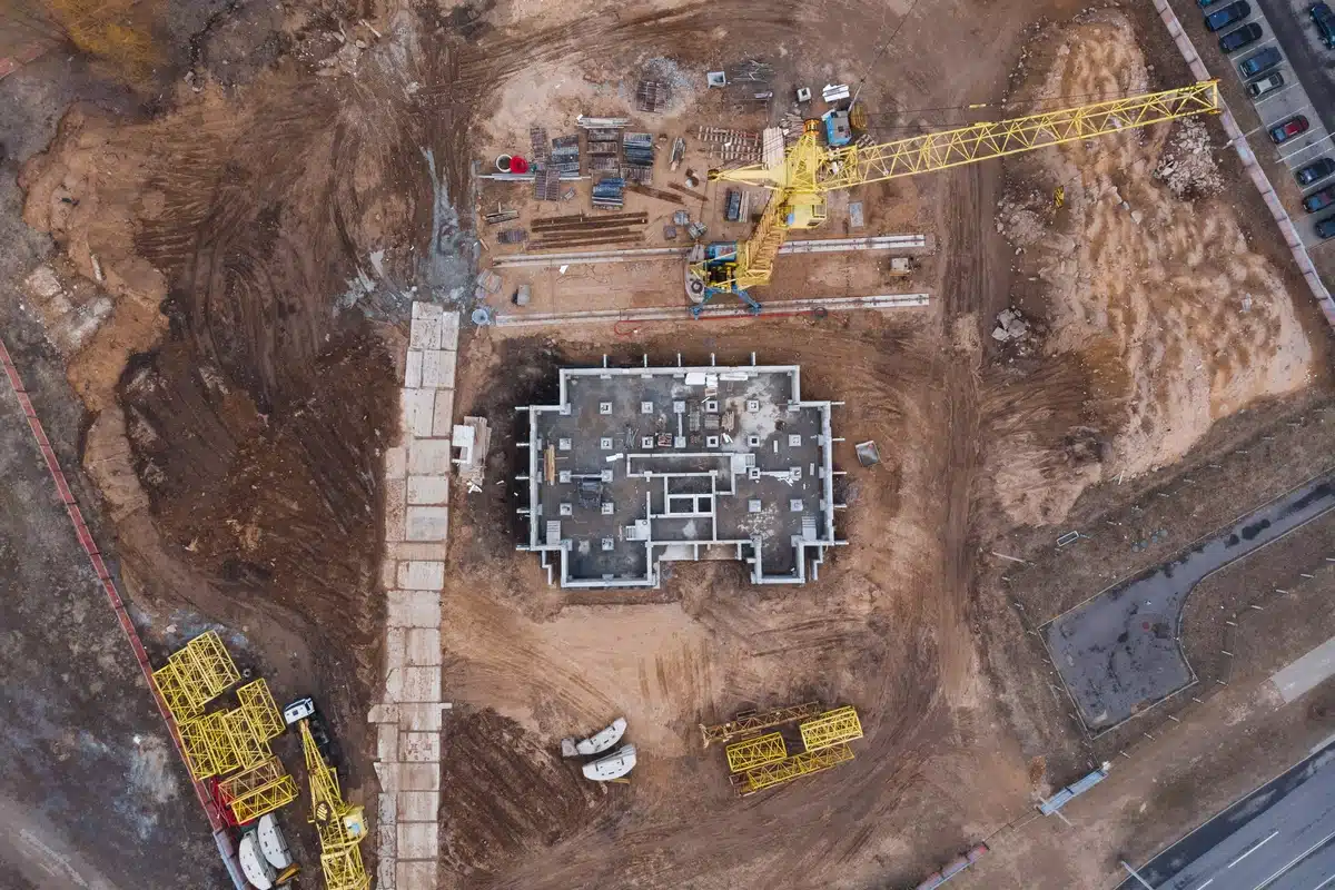 arial view of commercial building foundation