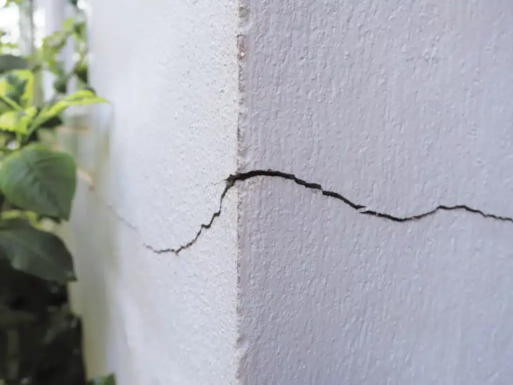 long crack line on the foundation of house 